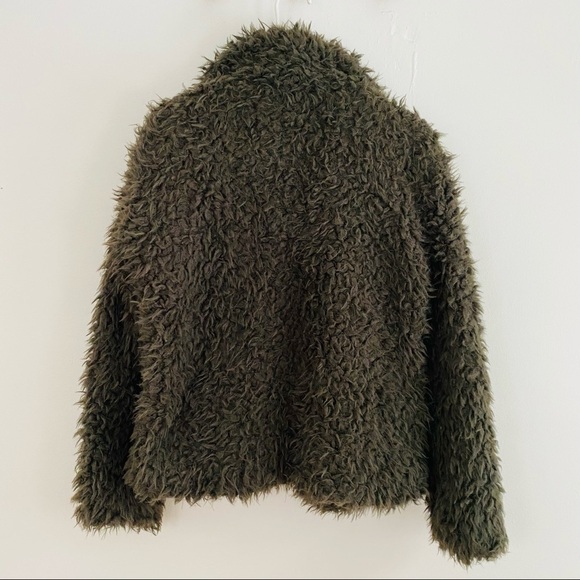 Vero Moda Green Fuzzy Faux Fur Open Front Double Breasted Jacket - Picture 5 of 5